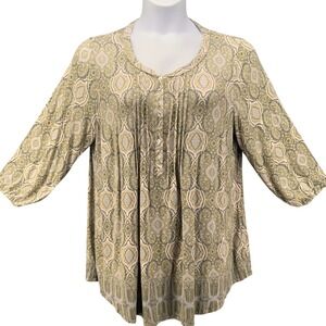 Rose + Olive Womens Peasant Blouse Size 1X Bohemian Paisley Oversized Soft Boho
